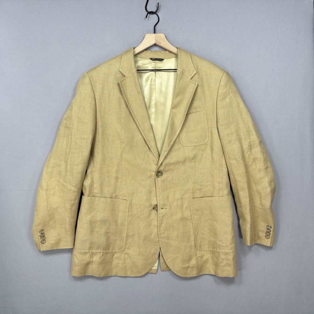 Banana Republic 44S Fit 44L Tan Linen Blazer Sport Coat Patch Pocket 2 Button